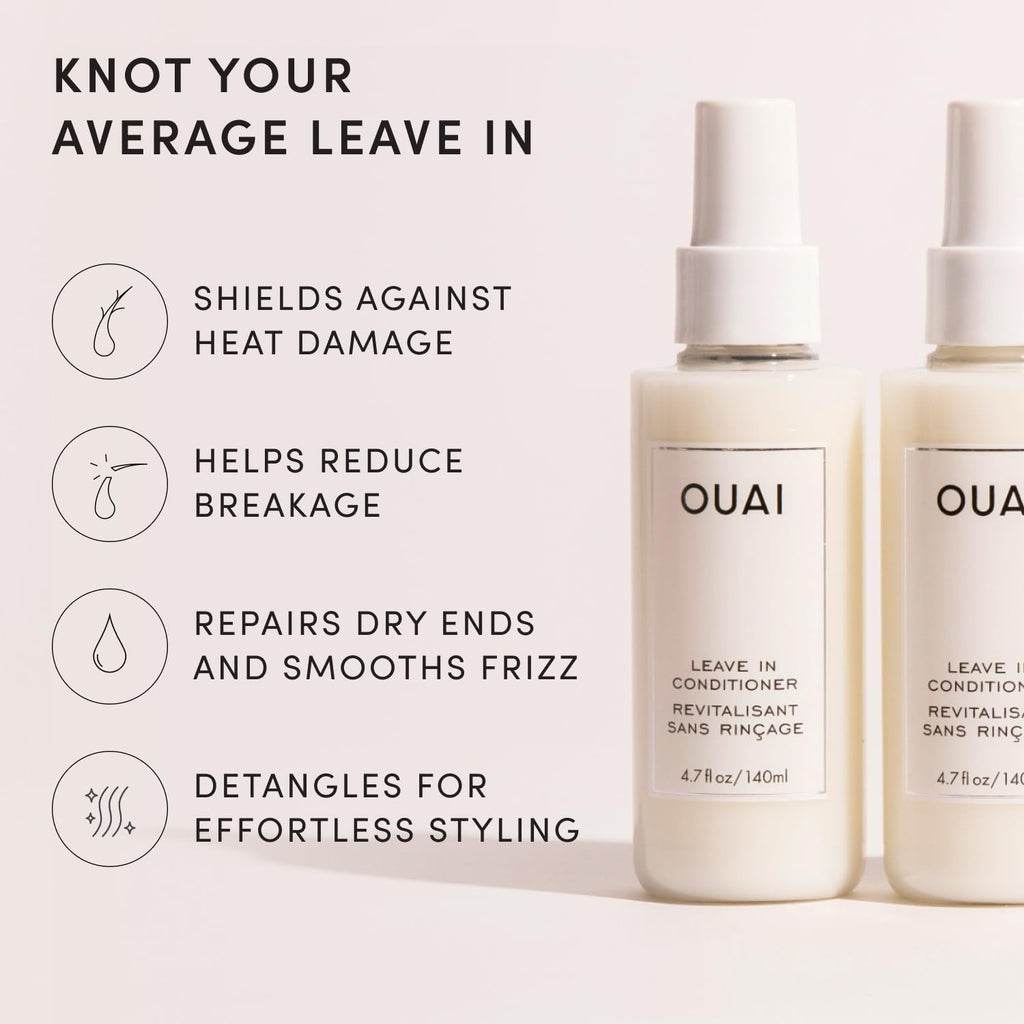 OUAI Leave In Conditioner & Heat Protectant for Hair - Prep Hair for Styling or Use as Detangling Spray to Fight Frizz & Flyaways - No Parabens, Sulfates or Phthalates (4.7 oz)